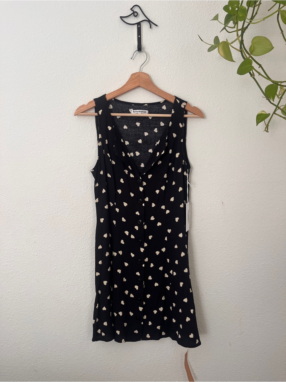 Reformation Black Mini Dress with Ivory Heart Print